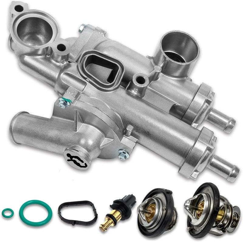 RANSOTO Aluminium Coolant Thermostat Housing Assembly with Sensor & Gasket Compatible with Jeep Compass Patriot 2007-2017, Dodge Caliber Journey, Chrysler 200 Sebring, Replaces 68003582AB 902-319 4884571AB - Image 1
